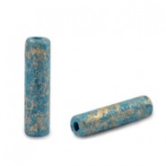 DQ Greek Ceramic bead Gold spot Tube 20x5mm Ocean blue